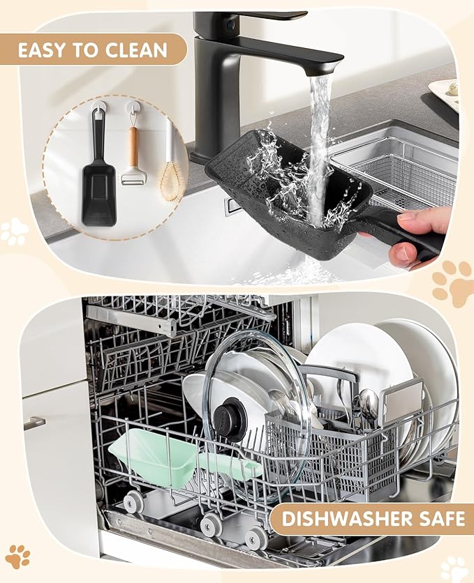 2-Pack Dog Food Scoop 1 Cup, Plastic Pet Food Measuring Scoop With Measuring Lines (1/2 & 1 Cup Markings) for Dogs, Cats, Fish, Bird（Black and Green)