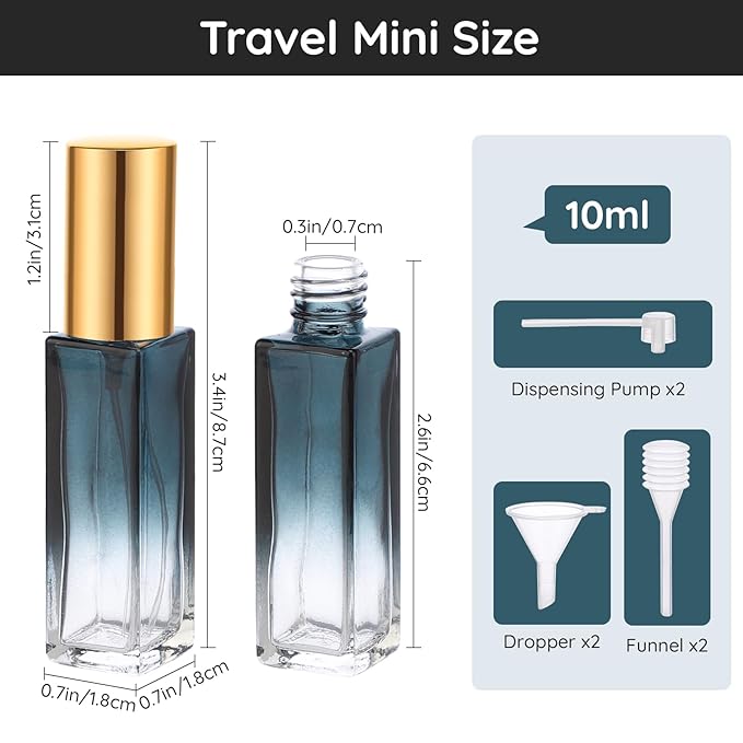 Segbeauty 10ML Perfume Bottles Empty, Set of 10 Mini Travel Refillable, Glass Spray Bottle Atomizer Portable Leak-proof Sprayer for Dispensing Fragrance Toiletries Cosmetic, Gradient Blue-gold