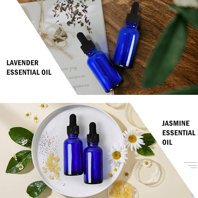 June Fox Glass Dropper Bottle,99 Pack 1oz Blue Glass Bottles with Droppers and Black cap for Essential Oils, Lab Chemicals, Perfumes