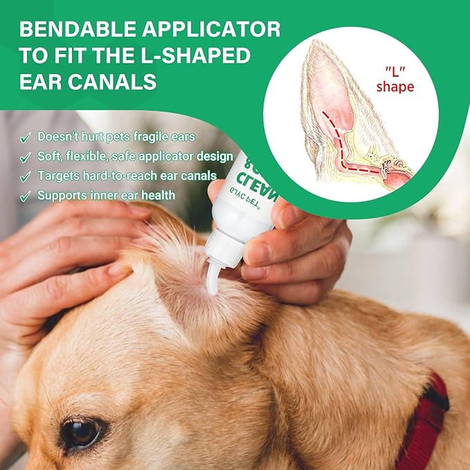 Ear Cleaner for Dogs and Cats,Dog Ear Infection Treatment for Itch Relief, Cleans The Ear Canal from Debris and Buildup Removes Wax, Odor with Aloe 4 Fl oz
