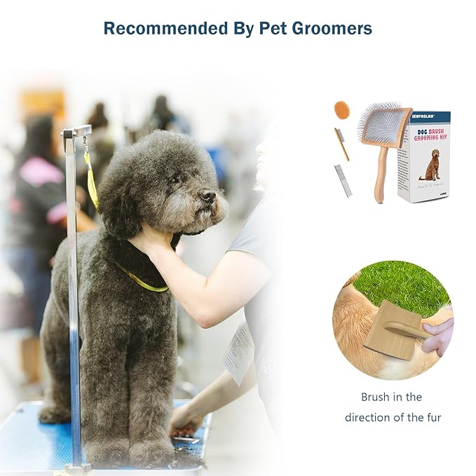 Slicker Brush for Dogs, Professional Dog Grooming Brush for Golden Doodle & Poodle - Deshedding Dog Brush for Medium or Long Haired Dogs, Remove Tangles, Knots and Mats (4PCS, Wooden, Large)