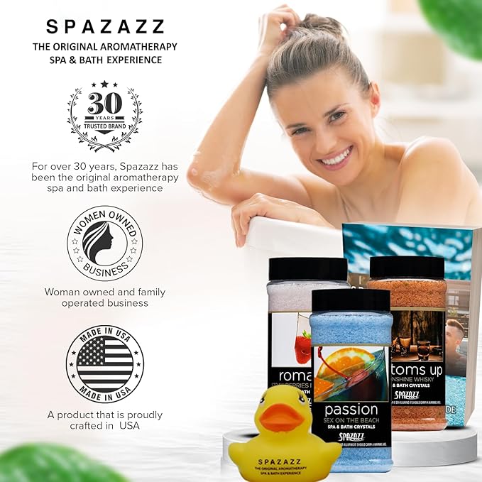 Romantic Couples Spa Gift Set – Spazazz Aromatherapy Bath Salts 3-Pack (17oz Each) – Passion, Romance & Bottoms Up – Sensual Bath & Hot Tub Soak for Valentine’s or Anniversary