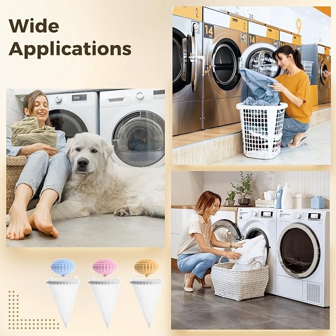 6 Pcs Floating Hair Filtering Mesh Removal, Laundry Lint Catcher, Pet Hair Remover for Laundry, Upgraded Concave-Convex Ball Design, 3.7 x 6.4 in Filter Bag, Reusable Washing Machine Hair Catcher
