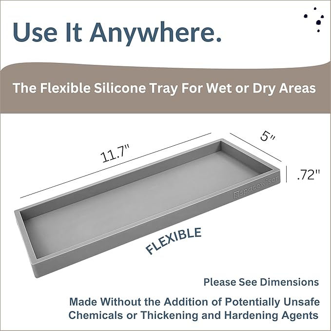 Countertop and Vanity Tray - 11.7" Silicone Bathroom Tray Countertop, Dish Soap Trays for Kitchen Counter, Sink Organizer Caddy Accessories, Toilet Plant Shower Makeup Mat Oil Holder