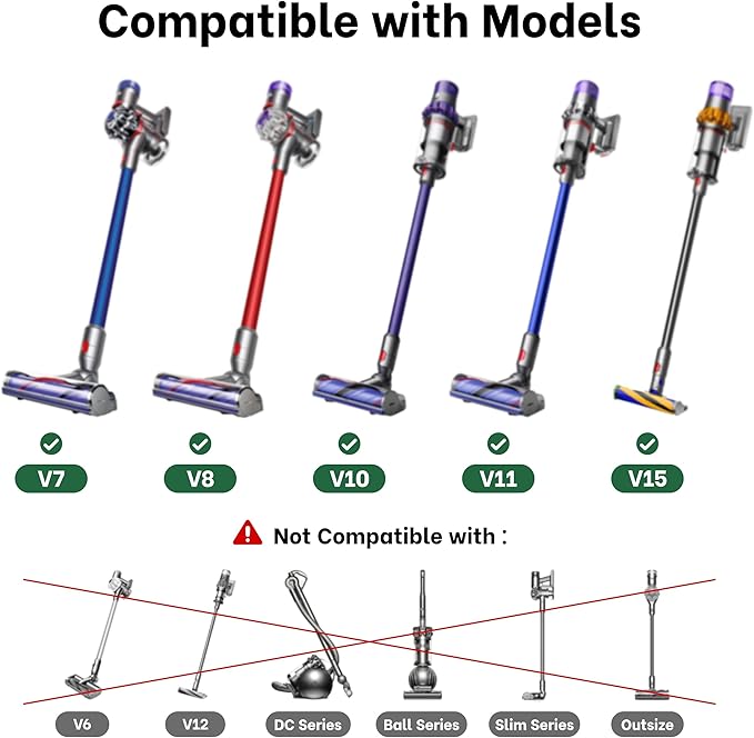 2 Brushes Vacuum Cleaner Head with Four Green LED Lights & Self-Standing Design, for V7/V8/V10/V11/V15, Quick-Release Motorized Brush Roll, Anti-Tangle for Hard Floor & Thin Carpets & Shaggy Carpet