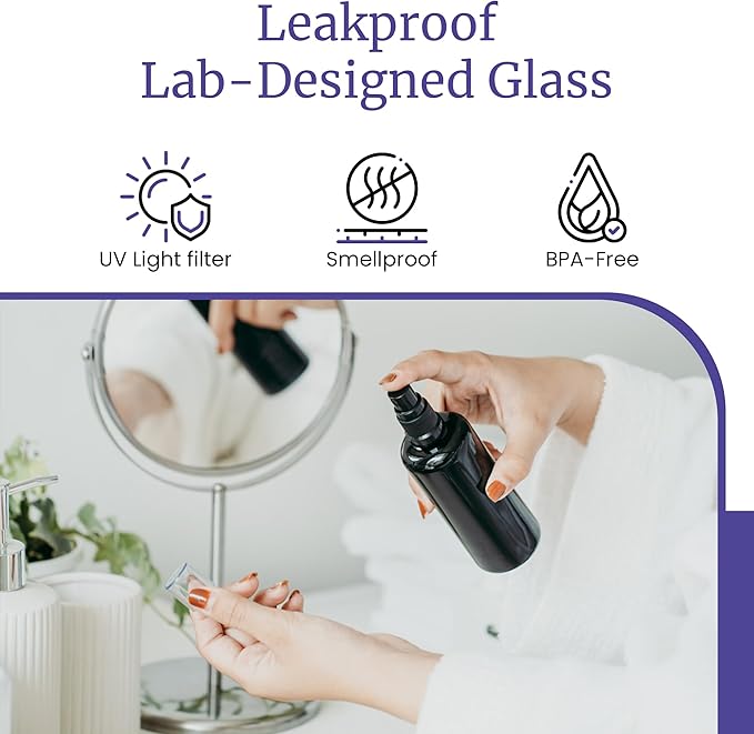 Infinity Jars 100 Ml (3.4 fl oz) Black Ultraviolet Glass Fine Mist Spray Bottle Cleaning Products Refillable Containers Homemade Perfume Blends Room, Sprays Bath Beauty Hair, Screw Top Bottles 3-Pack