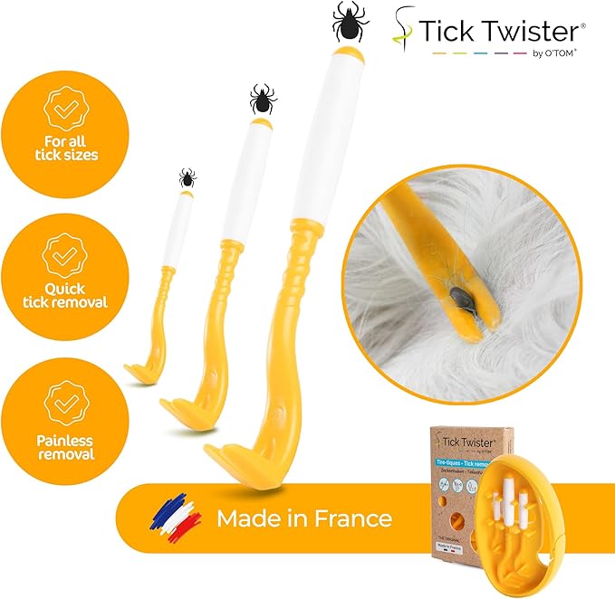 Tick Twister Tick Remover for Dogs and Human - Made in France - Tick Puller for Humans and Dogs - 3 Different Sizes - Dog Tick Removal Tool - Also for All Other Pets - Tick Nipper in