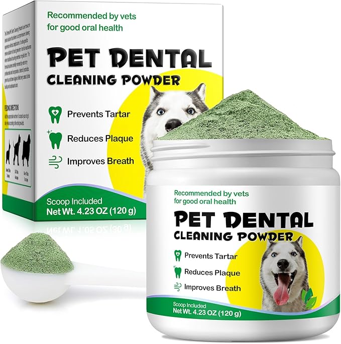 Dog Dental Powder with Probiotics & Green Tea, Natural Breath Freshener for All Small Medium Large Dogs, 120g