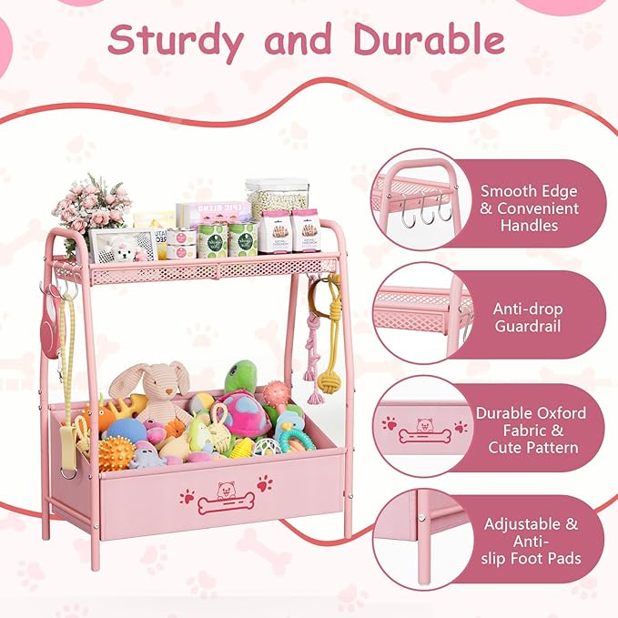 Large Dog Toy Basket (23.6"x11.2"x9.7"), Girl Dogs Toy Bin with Storage Organizer, Trapezoid Pink Toy Box for Dog Stuff Accessories, Pet Toy Storage Holder Chest for Cat Dogs Essential Supplies