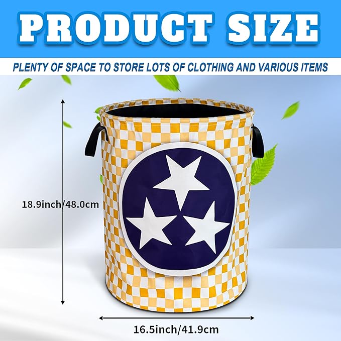 Tennessee State Flag Laundry Basket Oxford Cloth Laundry Hamper With Handle Foldable Portable Clothes Storage Basket 18.9 X 16.5 Inch Storage Bag For Laundry Room/Bathroom/Bedroom/Dormitories