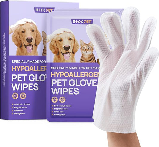 HICC PET Cleaning Deodorizing Glove Wipes for Dogs & Cats, Vet Recommended Hypoallergenic Hydrating & Nourish Fur Pet Grooming Glove Wipes, Pet Bathing Wipes for Horse Coat Care