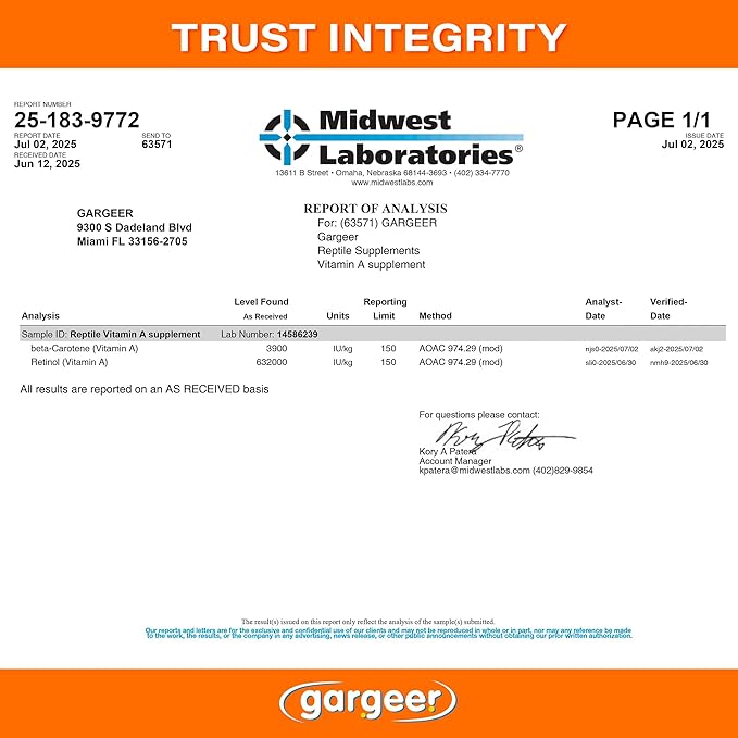 'Vitamin A Plus' Supplement for Reptiles | Retinyl Palmitate + Beta-Carotene | Supports Vision, Skin, Immune & Vitality | Geckos, Dragons, Tortoises, Turtles, Snakes | 3oz | Made in USA !