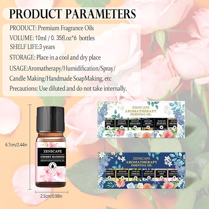 Home Diffuser Essential Oils: 12-Piece 10ml Set with Freesia, Vanilla, Peppermint, Kid/Pet Safe