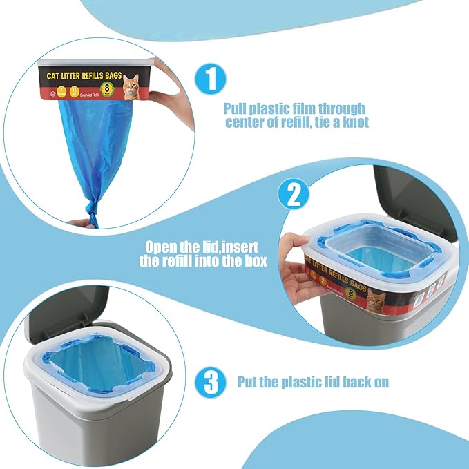 10 Pack Cat Litter Refill Bags,Compatible with Litter Genie Standard/Plus/XL and Litter Refill Cartridge,Blue
