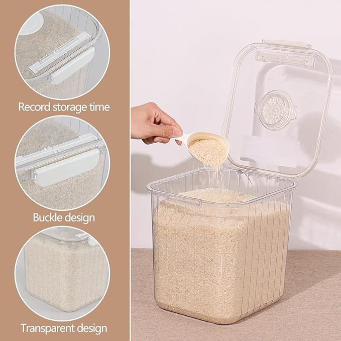 22 Lbs Clear Plastic Cereal Dry Food Container, Pet Food Storage Container with Scoop