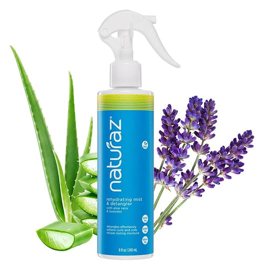 Rehydrating Mist & Hair Detangler Spray – Natural Leave In Conditioner Spray with Aloe Vera & Lavender for Dry, Curly, Coily, Matted or Damaged Hair for Women, Men & Kids – Vegan – 8 fl oz