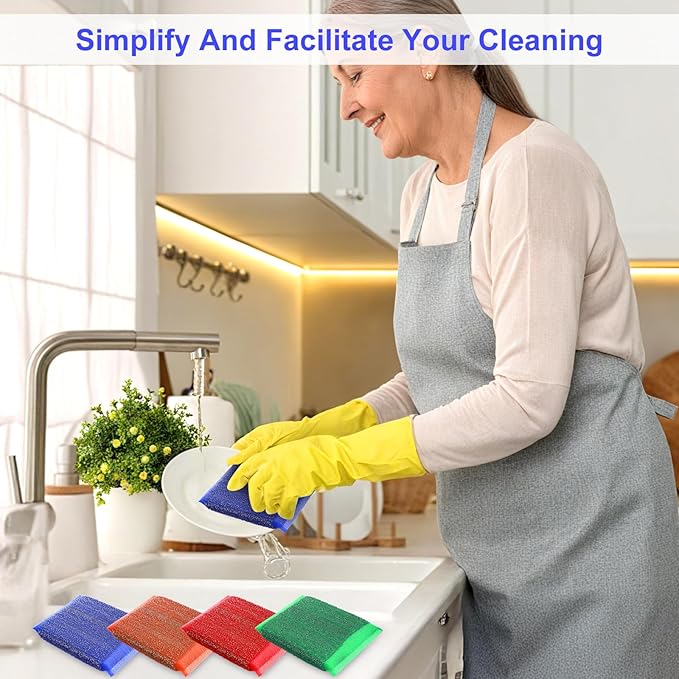 24 Pack Steel Scrub Sponges, Non-Scratch Metal Dish Scrubbers Heavy Duty Scouring Pads Kitchen Metal scrubbers for Pots Pans Cleaning Red Blue Green Yellow 4 Color