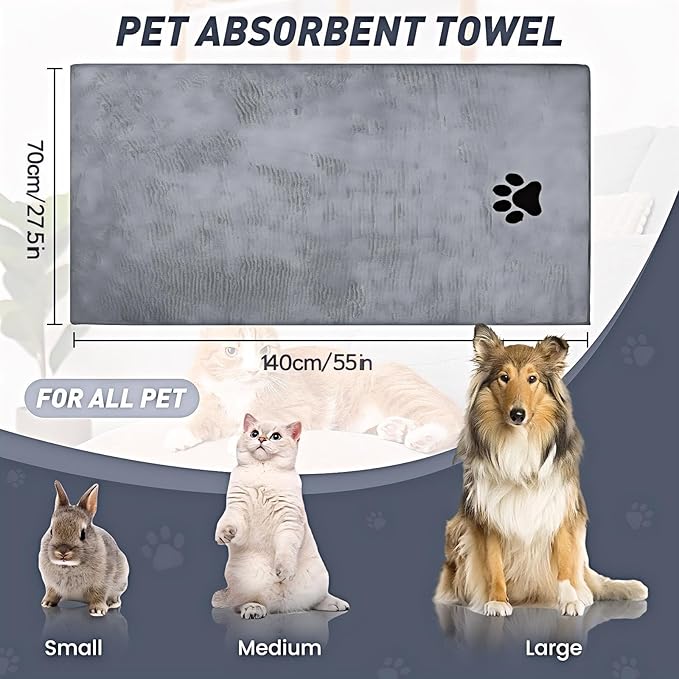 Pet Shower & Bath Supplies，Dog Shampoo Brush Set with Towel, Washing Gloves,Comb for Dogs and Cats (large Grey)