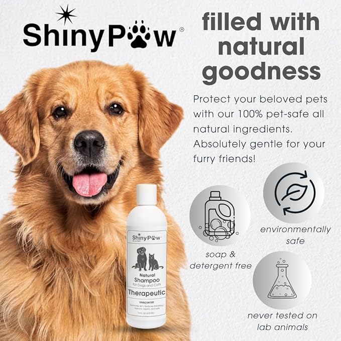 Unscented Dog Shampoo for Sensitive Skin by Shiny Paw 16 oz | Hypoallergenic Tearless Dog Shampoo Itchy Skin Relief | Dandruff Free | Made in USA