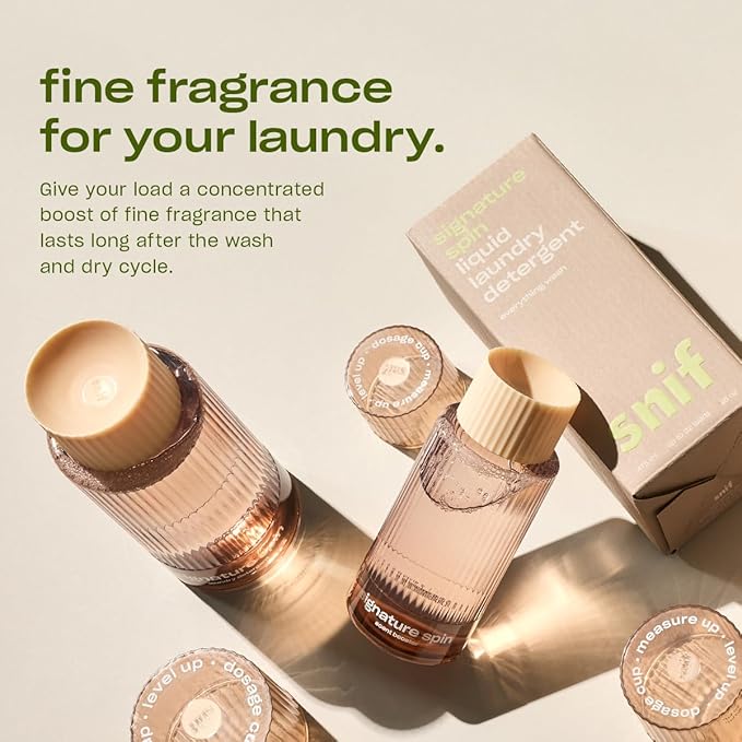 Snif Signature Spin Laundry Detergent & Scent Booster Starter Pack – Crisp Clean Signature Scent, Premium Non-Toxic Laundry Set, HE Safe, Non-Irritating (16oz + 8.5oz)