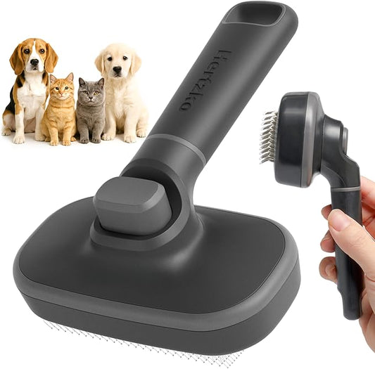 Hertzko Self Cleaning Slicker Brush for Cats & Dogs – Grooming Tool for Shedding Long & Short Hair – Retractable Bristles – Easy-Clean Cat & Dog Deshedding Brush, Painless Detangling - Black