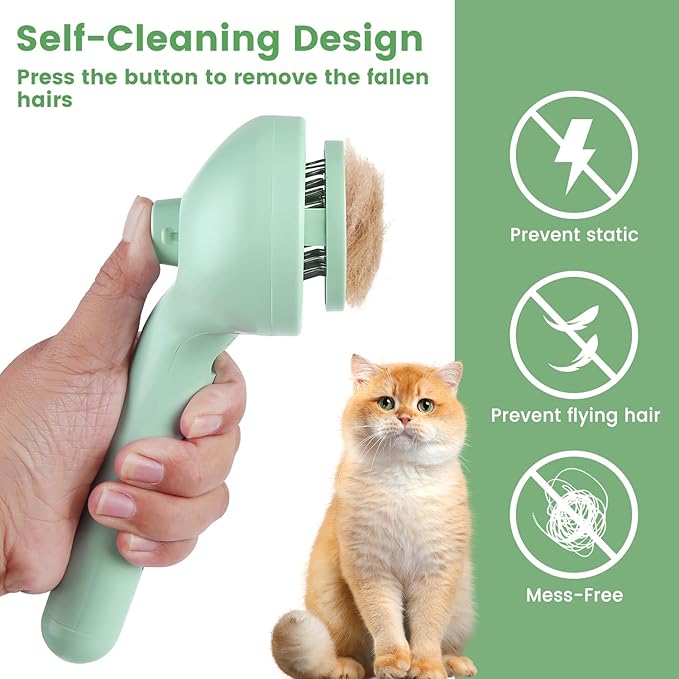 3 in 1 Cat Steam Brush, Pet Spray Hair Removal Comb for Shedding & Grooming, Water Brush for Cats Dogs Small Animals Long Short Haired with One-Click Release Button(Green)