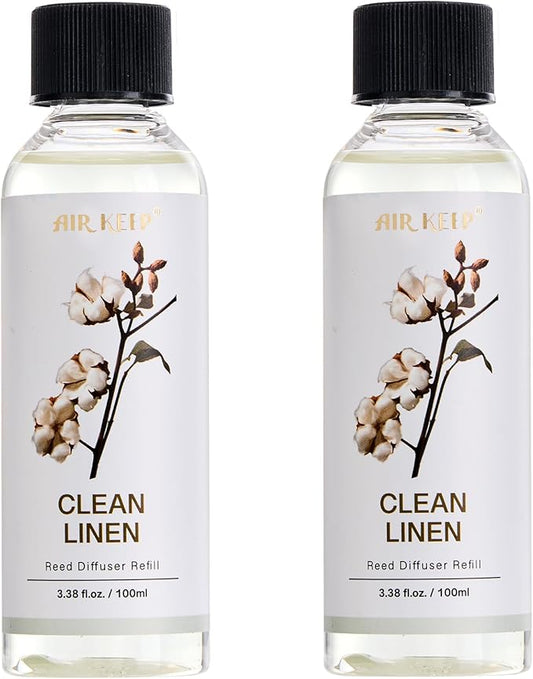 Airkeep Reed Diffuser Oil Refill/Clean Linen/3.38 oz(100ml)/2 Pack/Scented Oil Refill for Reed Diffuser Home Fragrance for Bedroom, Bathroom Office Home Decor