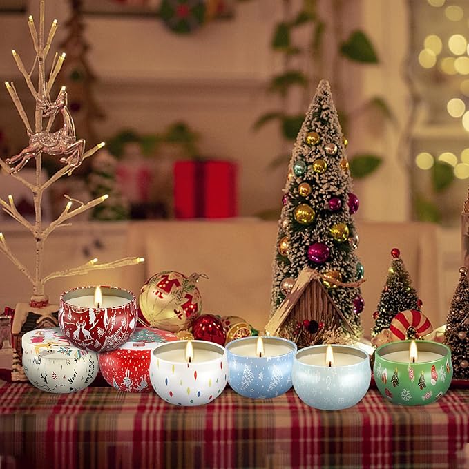 24Pack Christmas Scented Candle Tins Gift Set - Soy Wax Festive Candles 2.5oz- Long Lasting Burn time for Christmas Thanksgiving Gifts Holiday Decor & Gifting.