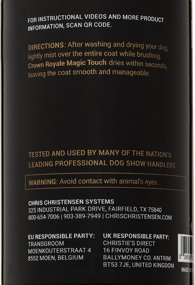 Crown Royale Magic Touch Formula 1 Pet Grooming Spray Ready-to-Use, No Heavy Build-Up, Finishing Spray, Prevents Coat Matting, Formulated with Conditioners, Made in USA, 16 oz
