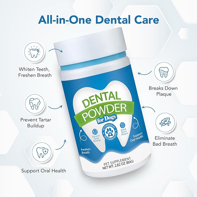 Dental Powder for Dogs - Plaque Control & Tartar Remover, Breath Freshener with Probiotics, Vitamins & Natural Extracts - Perio Support Powder for Dogs, 2.82 oz (80g)