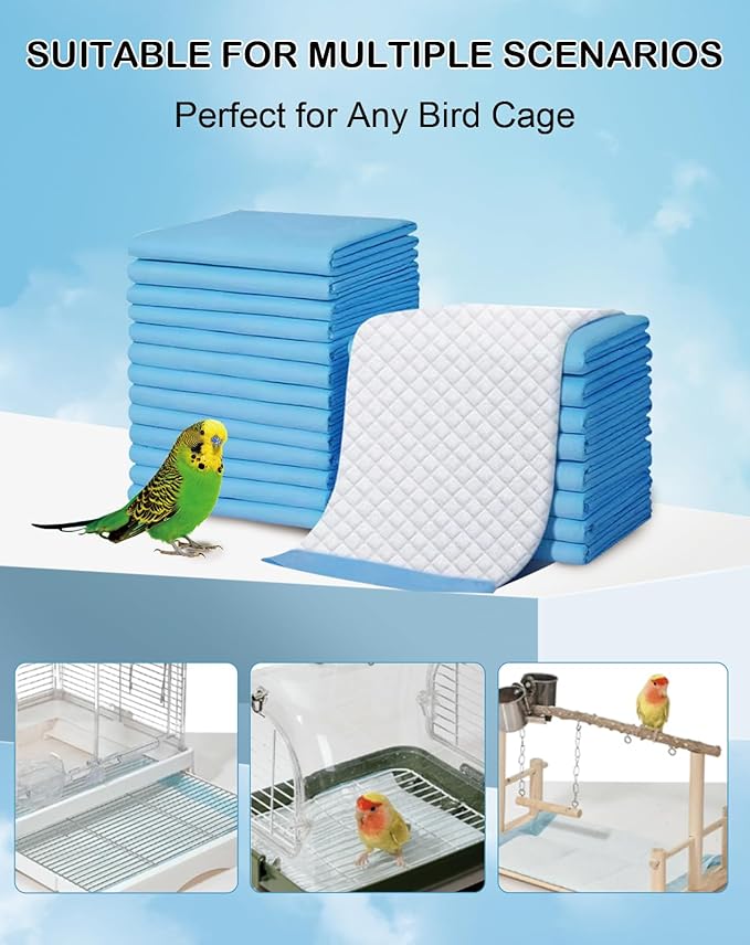 17.7" X 23.6" Disposable Bird Cage Liner 50 PCS Birds Cage Liners Super Absorbent Birdcage Liners Parakeet Cage Training Accessories with Quick-Dry Surface for Cockatiels Doves Parrots