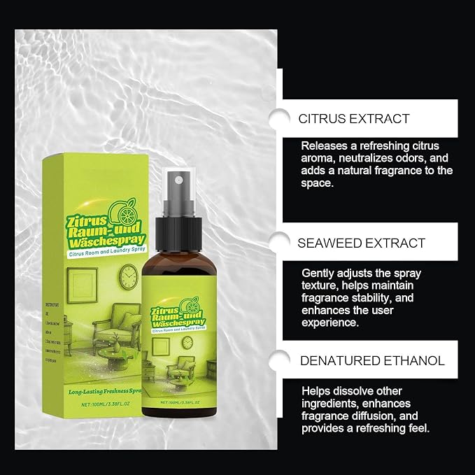 Citrus Room and Laundry Spray – Air Freshener & Fabric Mist, Long-Lasting Fresh Scent for Rooms, Linens, Curtains & Pillows