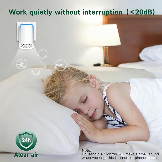 Plug In Air Ionizer Purifier for Home (6 Pack), Negative Ion Generator, Quiet Air Freshener for Bedroom, Office, Kitchen, Portable Air Filter, Mini Air Cleaner