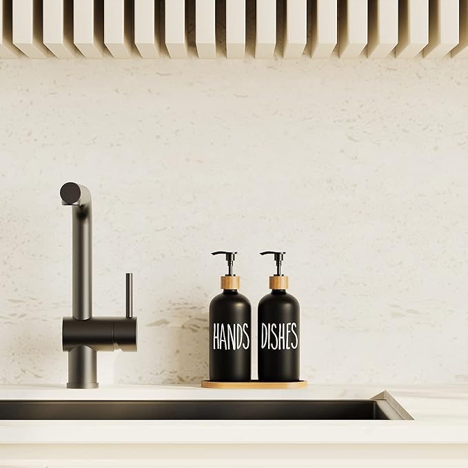 Dish Soap Dispenser for Kitchen Sink.Glass Hand Soap Dispenser, Modern Farmhouse Decor for Bathroom,Kitchen Sink Decor