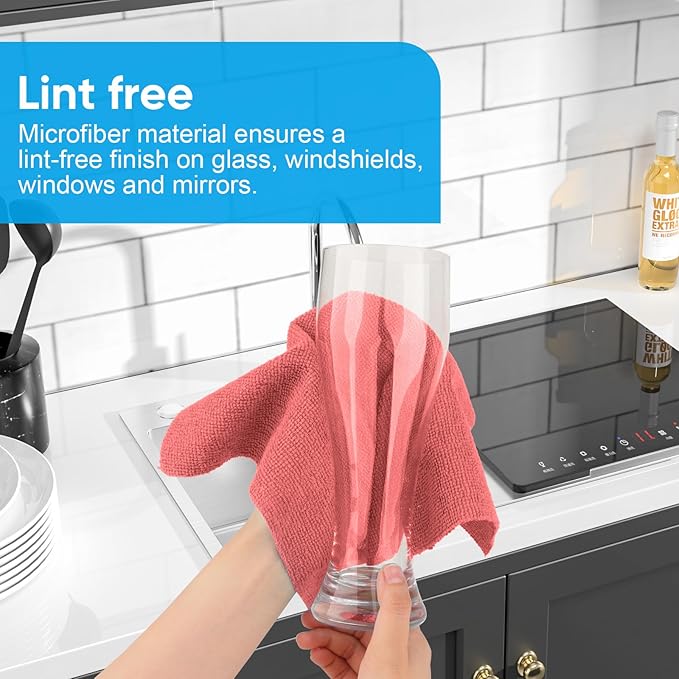 Microfiber Cleaning Cloth, 300 Sheets Shop Towels Commercial Grade Washcloths Lint-Free Work Rags Bulk Towels for Cars Mechanic Restaurant Garage Housekeeping, 11.5"x 11.5", Red