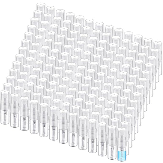 Zhehao 300 Pcs Mini Spray Bottles 2 ml Clear Glass Perfume Bottles Refillable Fine Mist Perfume Atomizer Portable Empty Sample Containers for Cleaning, Essential Oils, Travel (Clear Cap)