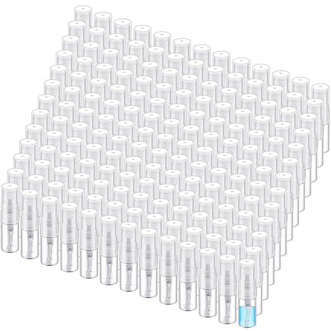 Zhehao 200 Pcs Mini Spray Bottles 2 ml Clear Glass Perfume Bottles Refillable Fine Mist Perfume Atomizer Portable Empty Sample Containers for Cleaning, Essential Oils, Travel (Clear Cap)