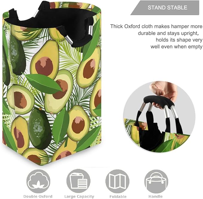 visesunny Collapsible Laundry Basket Tropical Avocado Palm Leaf Large Laundry Hamper Waterproof Foldable Fabric Dirty Clothes Toy Organizer For Bathroom Kids Room Dorm
