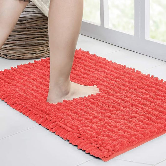 Walensee Bathroom Rug Non Slip Bath Mat (32x20 Inch Coral) Water Absorbent Super Soft Shaggy Chenille Machine Washable Dry Extra Thick Perfect Absorbant Best Large Plush Carpet for Shower Floor