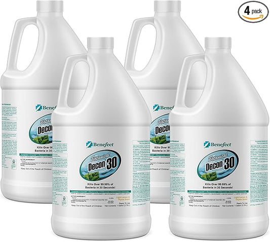 Benefect Botanical Decon 30 Disinfectant Cleaner - All Natural Formula for Effective Cleaning Power - Ideal for Restoration Jobs & Water Damage - 4 Gallons (4 Pack of 1-Gallons)