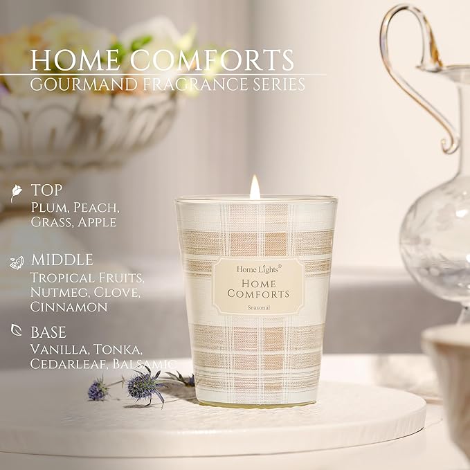 HomeLights Home Comforts Scented Candles | 6.7oz Soy Candles Rustic Modern Large Candle Jars | Ideal Candle Gifts for Events, Home Decor Stress, Relief & Relaxation
