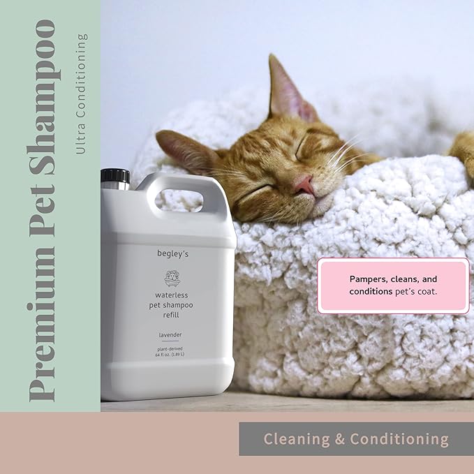 Begley's No Rinse Waterless Pet Shampoo, Bathless Cleaning, Deodorizing, and Odor Removal for a Shiny, Fresh Smelling Coat - Effective for Dogs, Puppies, and Cats - Refill, Fresh Lavender