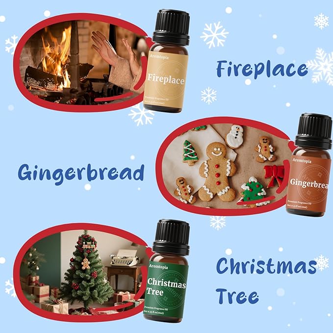 Fragrance Oil Holiday Set, Aromtopia Essential Oils for Candle Soap Making, 6x10ml, Diffuser Oils Scents, Winter Fragrance Oils, Christmas Tree, Coffee Chocolate, Black Cherry, More