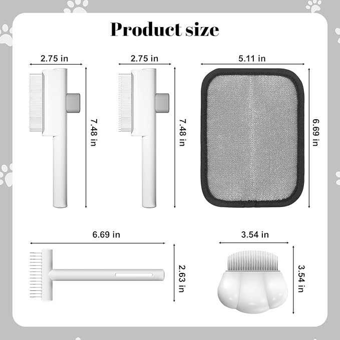 5-in-1 Pet Grooming Kit for Cats and Dogs – Flea Comb, Double-Layer Dense Tooth Comb, Knot Remover & Wave Massage Brush with Stainless Steel Teeth, Non-Slip Handle, Safe for Shedding Removal & Massage