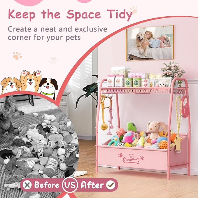 Large Dog Toy Basket (23.6"x11.2"x9.7"), Girl Dogs Toy Bin with Storage Organizer, Trapezoid Pink Toy Box for Dog Stuff Accessories, Pet Toy Storage Holder Chest for Cat Dogs Essential Supplies