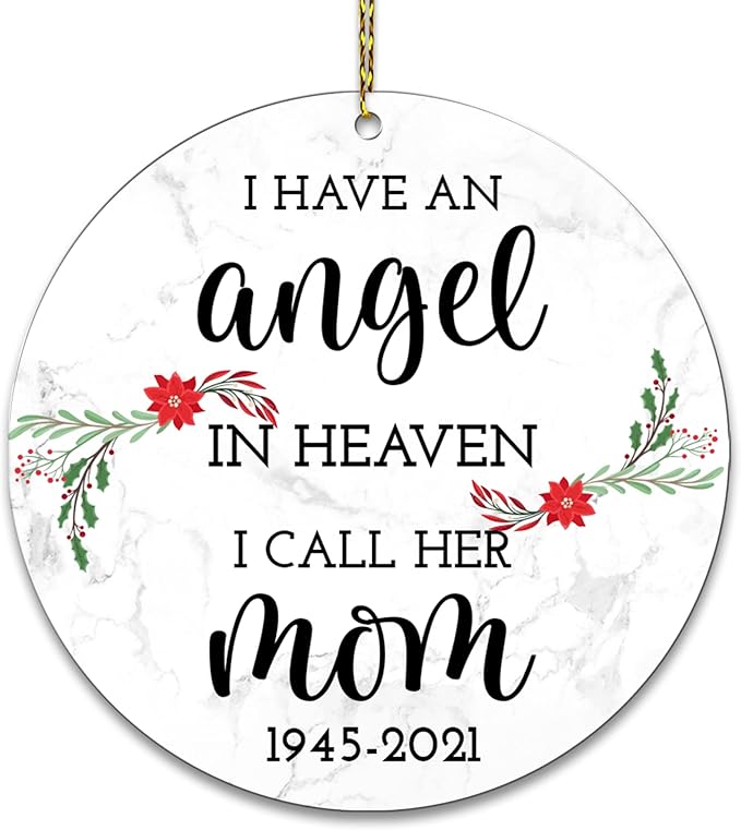 HYTURTLE Personalized Memorial Sympathy Christmas Ornament Tree Decor Gifts for Family Loss of Loved One Mom Dad Husband in Heaven - Angel in Heaven Custom Title Years Acrylic Circle Ornament