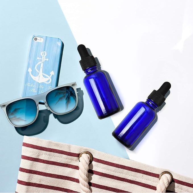 June Fox Glass Dropper Bottle,99 Pack 1oz Blue Glass Bottles with Droppers and Black cap for Essential Oils, Lab Chemicals, Perfumes