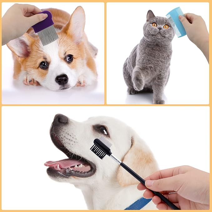 10 Pack Tick Flea Comb for Dogs, Tear Stain Remover Combs Dog Grooming Combs, Cat Comb for Removing Tangles and Knots, Tick Removal Tool for Small Dogs, Cats and Other Pets