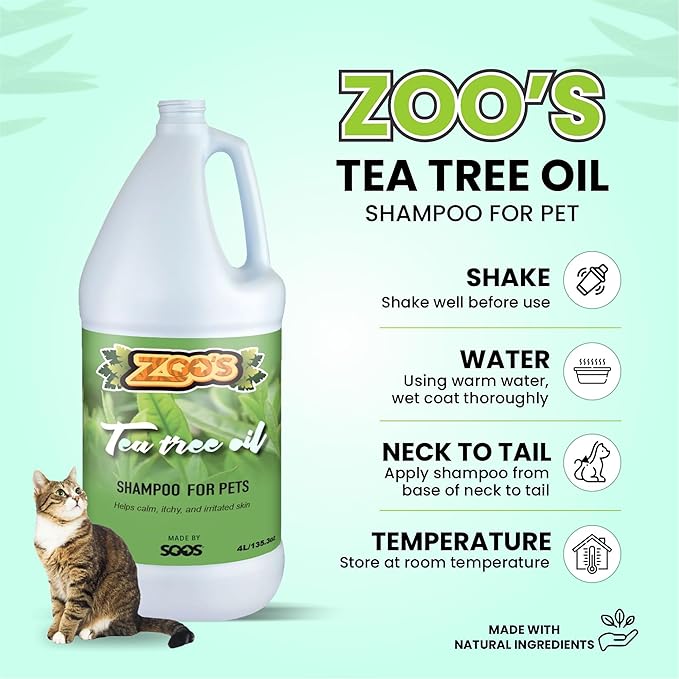 Zoo’s Pet Tea Tree Oil Dog Shampoo Fast Absorbing moisturize Skin - 1x (4L Gallon)