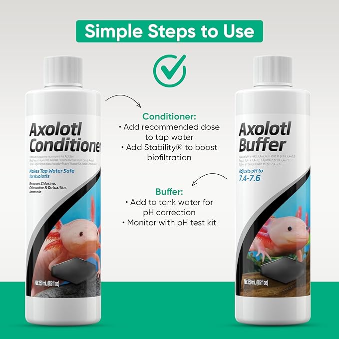 Axolotl Care Kit- Axolotl Conditioner 250ml & Buffer 250ml Including Trinity Treats Microfiber Cleaning Cloth, Axolotl Care Kit for Tank Supplies & Accessories for Healthy Water in Aquarium or Tank